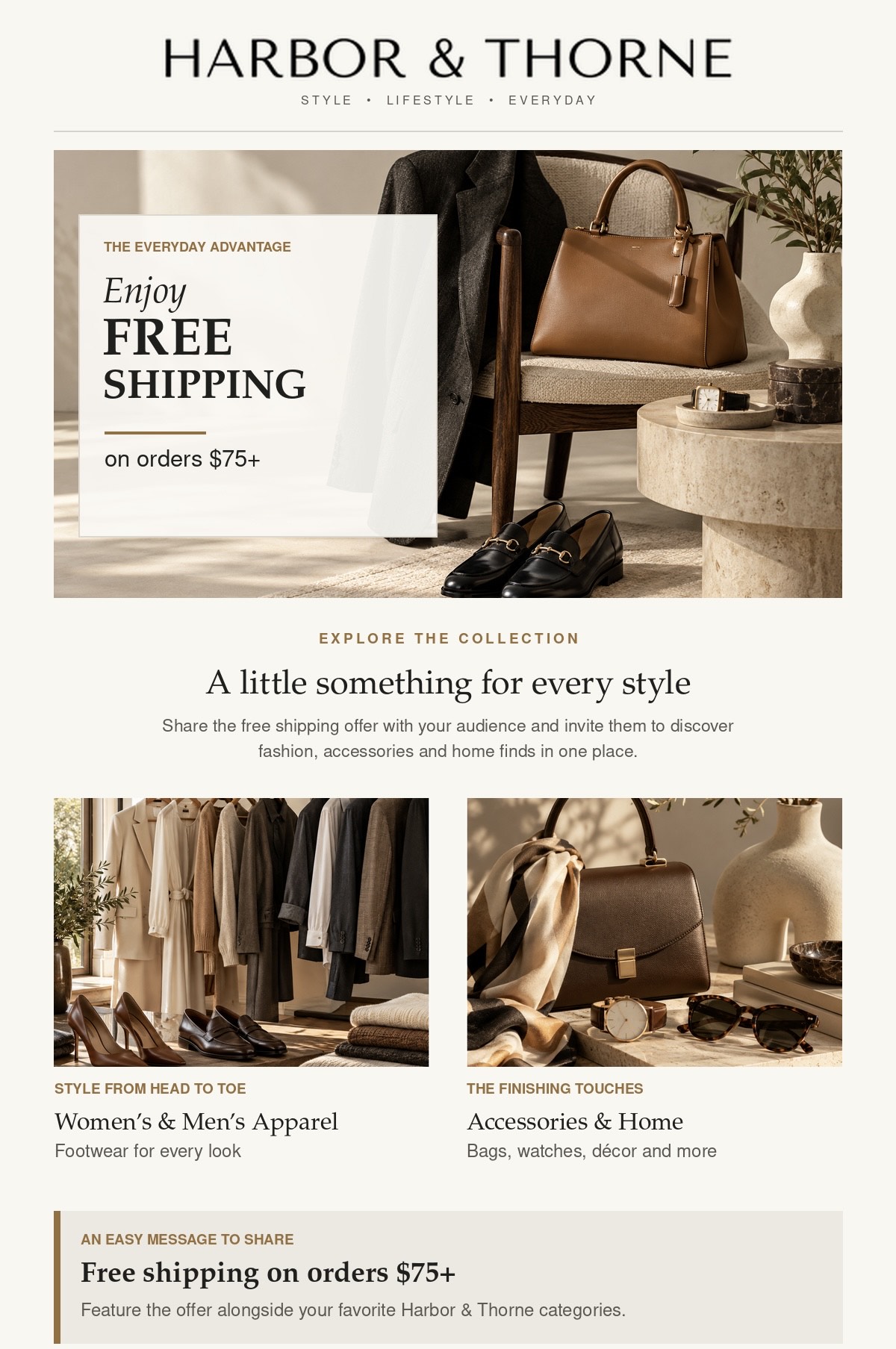 Harbor & Thorne: Free Shipping on Orders $75+
